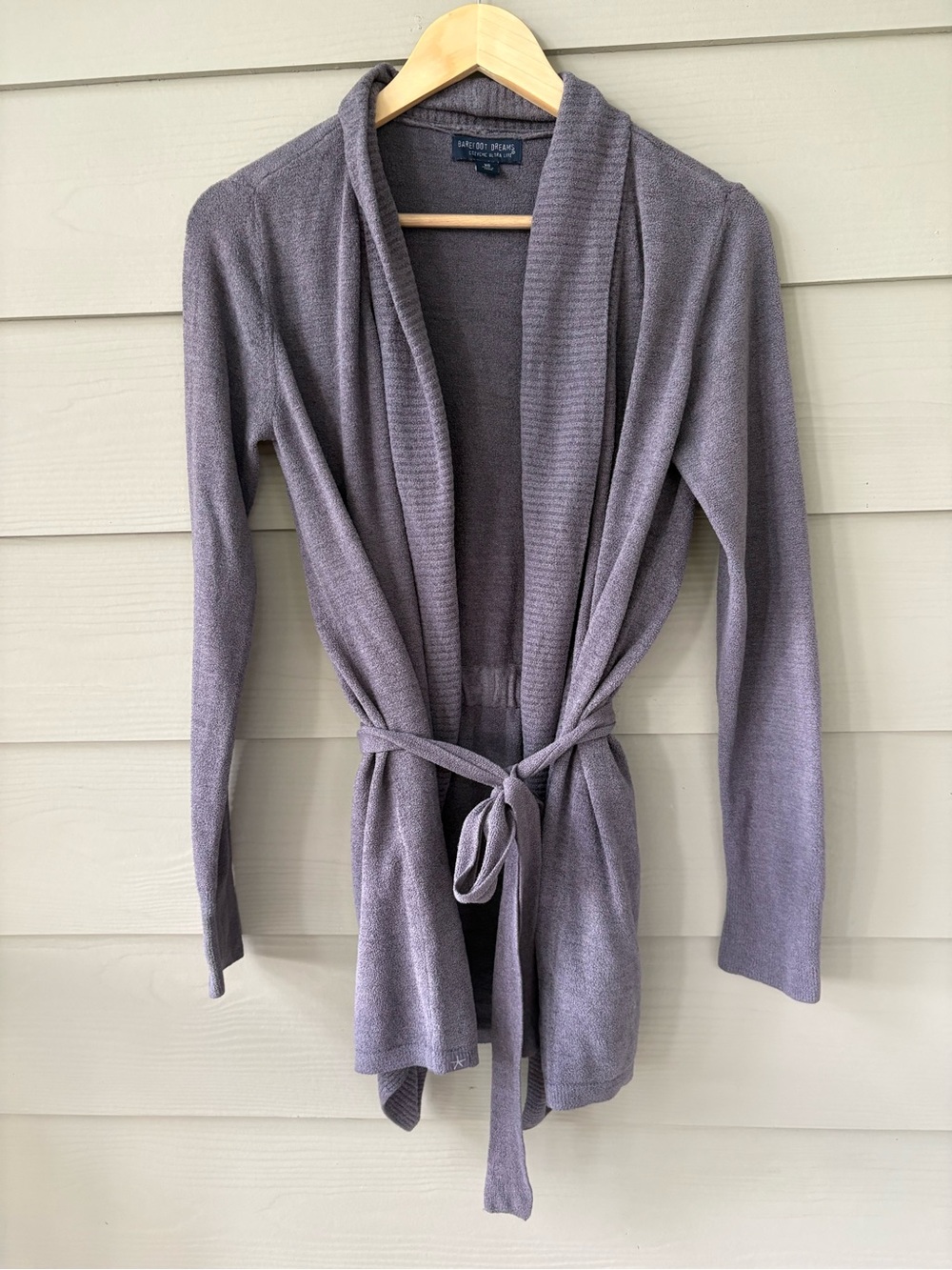 Barefoot Dreams Drape Belted Cardigan Sweater Gray